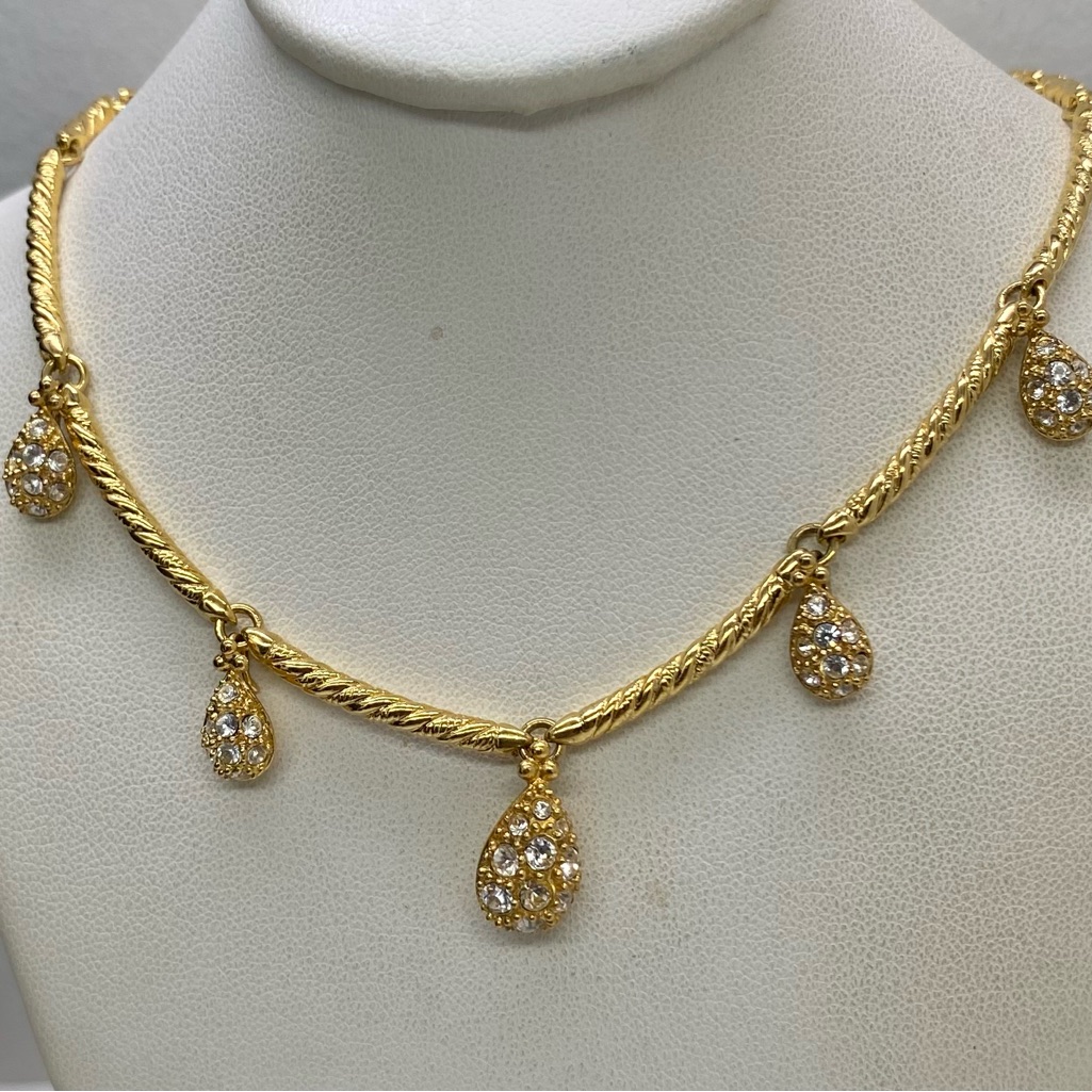 Nolan Miller Necklace Gold Tone Clear Crystal Pave Teardrop Station Necklace 50$